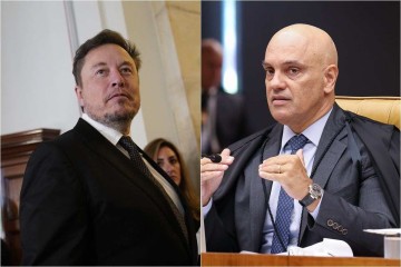 Elon Musk afirmou que o ministro Alexandre de Moraes 'deveria renunciar ou sofrer impeachment' e que o X poderia sair do Brasil -  (crédito: Stefani Reynolds/AFP; Antonio Augusto/SCO/STF)